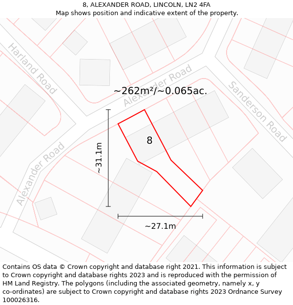 8, ALEXANDER ROAD, LINCOLN, LN2 4FA: Plot and title map