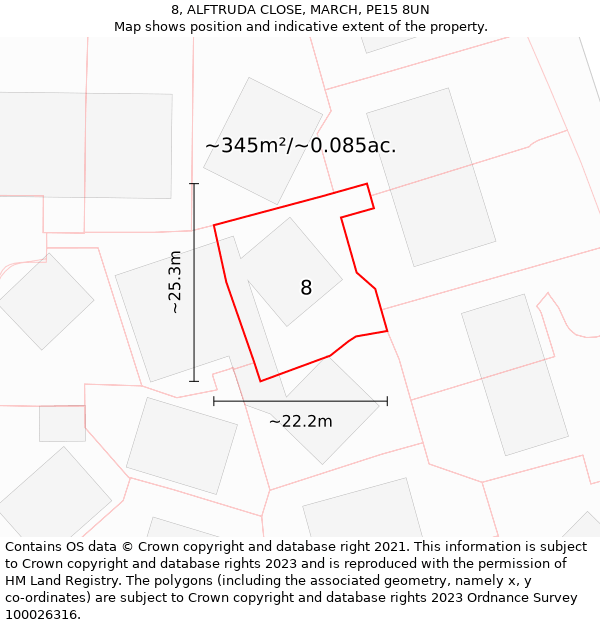 8, ALFTRUDA CLOSE, MARCH, PE15 8UN: Plot and title map