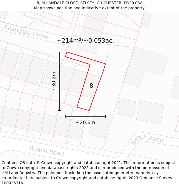 8, ALLANDALE CLOSE, SELSEY, CHICHESTER, PO20 0SA: Plot and title map