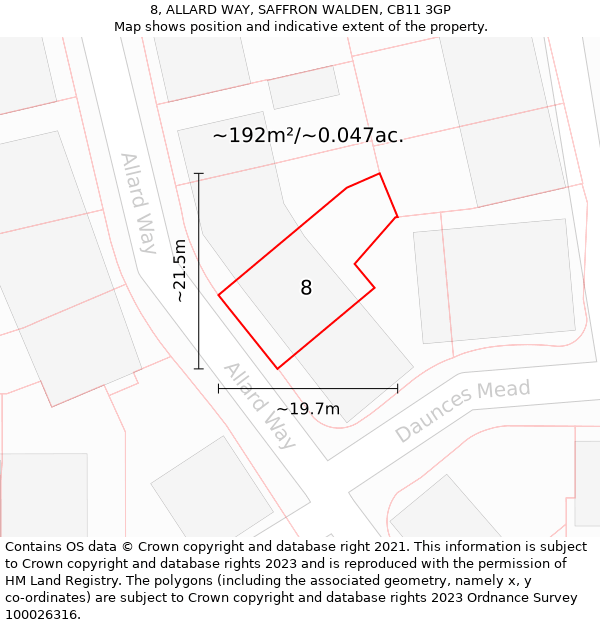 8, ALLARD WAY, SAFFRON WALDEN, CB11 3GP: Plot and title map