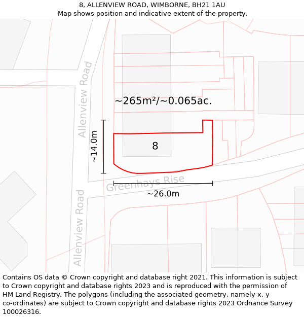 8, ALLENVIEW ROAD, WIMBORNE, BH21 1AU: Plot and title map