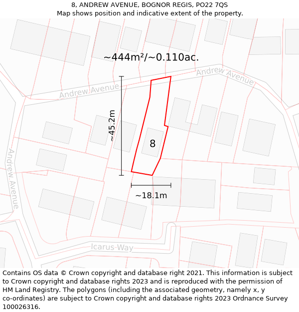 8, ANDREW AVENUE, BOGNOR REGIS, PO22 7QS: Plot and title map