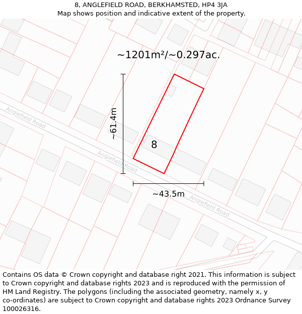 8, ANGLEFIELD ROAD, BERKHAMSTED, HP4 3JA: Plot and title map