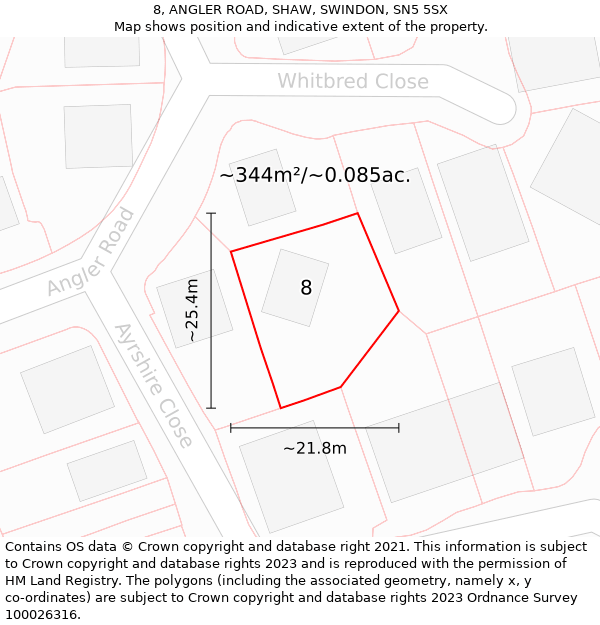 8, ANGLER ROAD, SHAW, SWINDON, SN5 5SX: Plot and title map