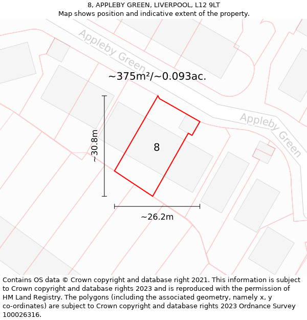 8, APPLEBY GREEN, LIVERPOOL, L12 9LT: Plot and title map