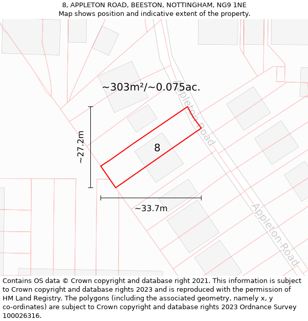 8, APPLETON ROAD, BEESTON, NOTTINGHAM, NG9 1NE: Plot and title map