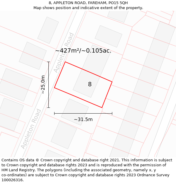 8, APPLETON ROAD, FAREHAM, PO15 5QH: Plot and title map