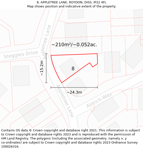 8, APPLETREE LANE, ROYDON, DISS, IP22 4FL: Plot and title map