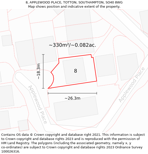 8, APPLEWOOD PLACE, TOTTON, SOUTHAMPTON, SO40 8WG: Plot and title map