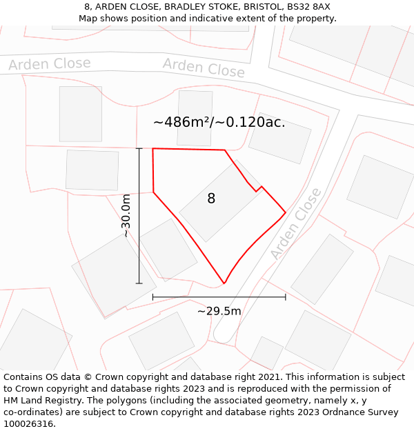 8, ARDEN CLOSE, BRADLEY STOKE, BRISTOL, BS32 8AX: Plot and title map