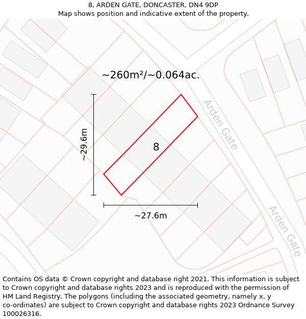 8, ARDEN GATE, DONCASTER, DN4 9DP: Plot and title map