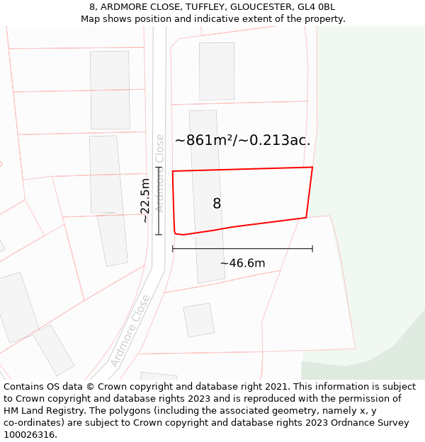 8, ARDMORE CLOSE, TUFFLEY, GLOUCESTER, GL4 0BL: Plot and title map