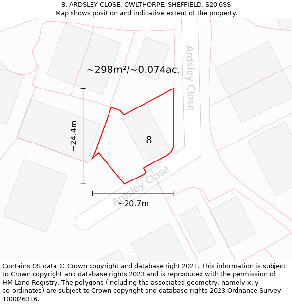 8, ARDSLEY CLOSE, OWLTHORPE, SHEFFIELD, S20 6SS: Plot and title map