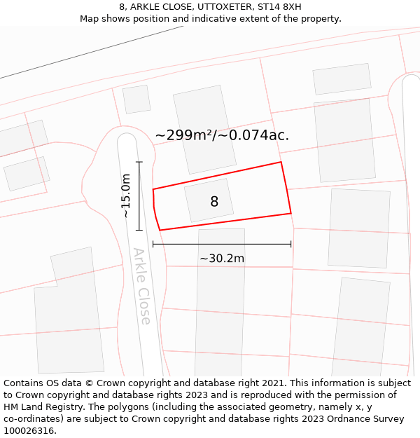 8, ARKLE CLOSE, UTTOXETER, ST14 8XH: Plot and title map