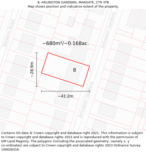 8, ARLINGTON GARDENS, MARGATE, CT9 3TB: Plot and title map