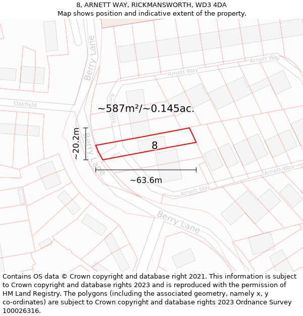 8, ARNETT WAY, RICKMANSWORTH, WD3 4DA: Plot and title map