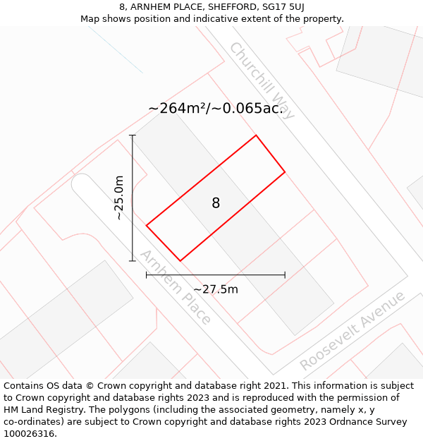 8, ARNHEM PLACE, SHEFFORD, SG17 5UJ: Plot and title map