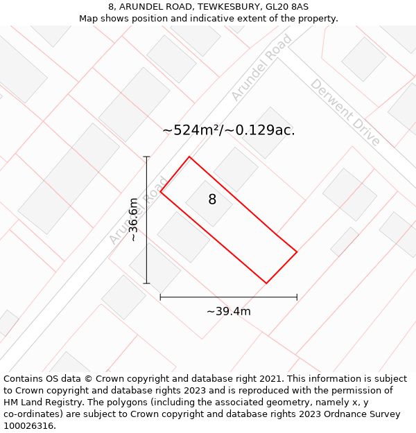 8, ARUNDEL ROAD, TEWKESBURY, GL20 8AS: Plot and title map