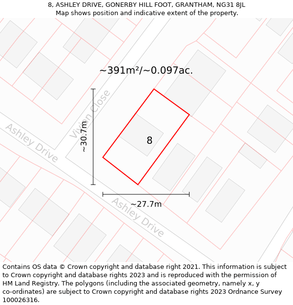 8, ASHLEY DRIVE, GONERBY HILL FOOT, GRANTHAM, NG31 8JL: Plot and title map