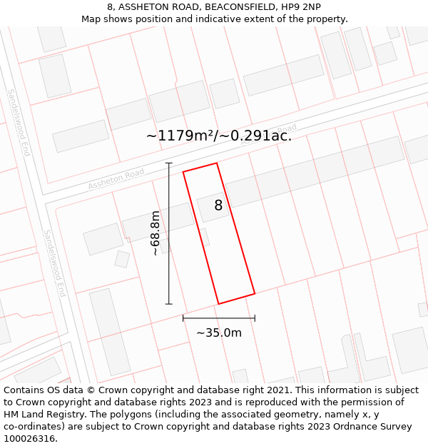 8, ASSHETON ROAD, BEACONSFIELD, HP9 2NP: Plot and title map