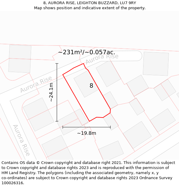 8, AURORA RISE, LEIGHTON BUZZARD, LU7 9RY: Plot and title map