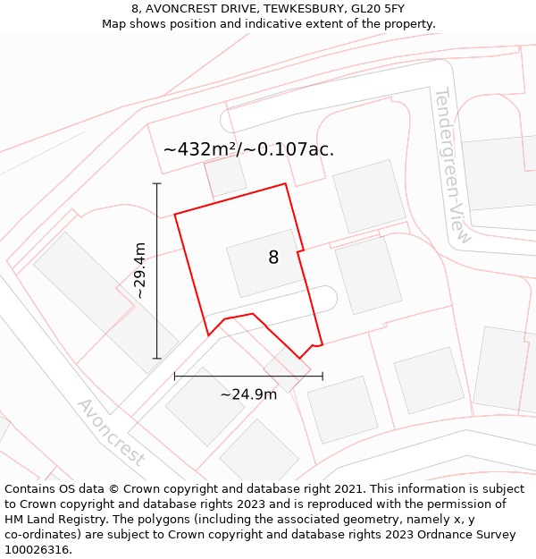 8, AVONCREST DRIVE, TEWKESBURY, GL20 5FY: Plot and title map