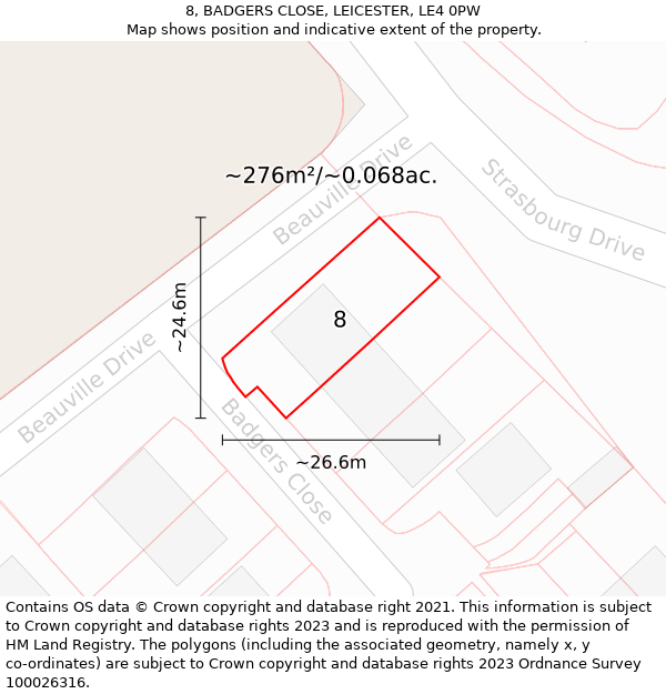 8, BADGERS CLOSE, LEICESTER, LE4 0PW: Plot and title map