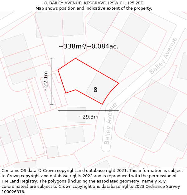 8, BAILEY AVENUE, KESGRAVE, IPSWICH, IP5 2EE: Plot and title map