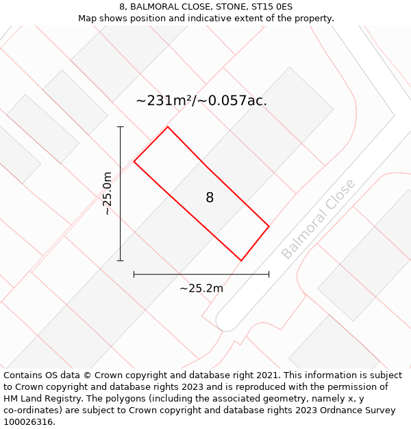 8, BALMORAL CLOSE, STONE, ST15 0ES: Plot and title map