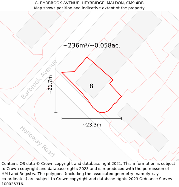 8, BARBROOK AVENUE, HEYBRIDGE, MALDON, CM9 4DR: Plot and title map