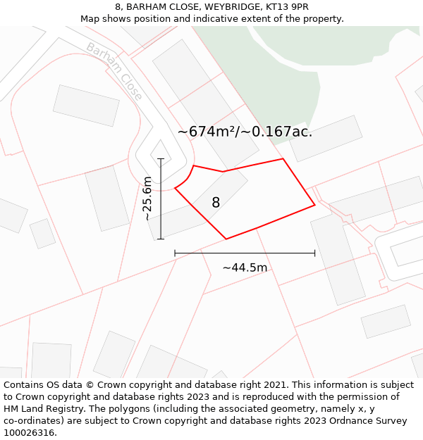 8, BARHAM CLOSE, WEYBRIDGE, KT13 9PR: Plot and title map