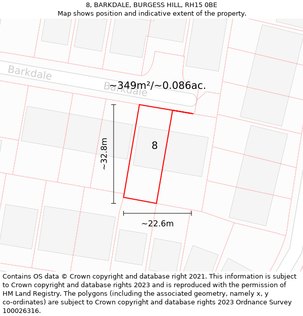 8, BARKDALE, BURGESS HILL, RH15 0BE: Plot and title map