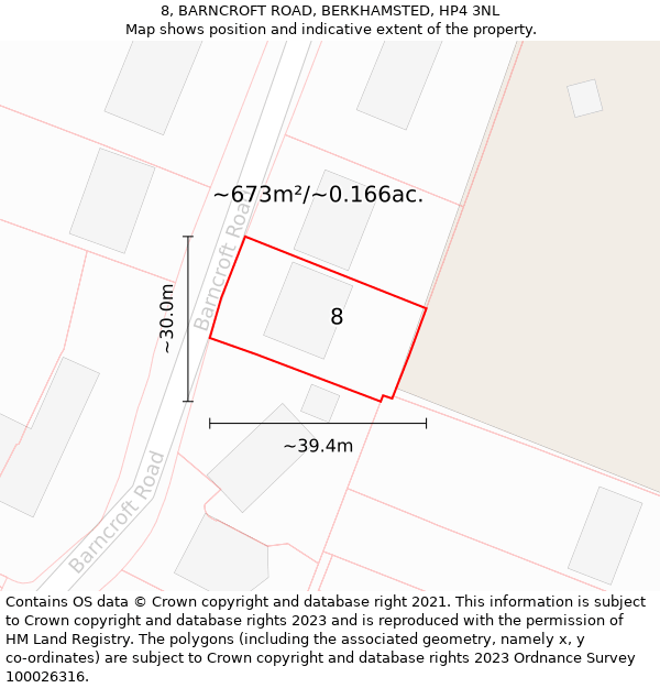 8, BARNCROFT ROAD, BERKHAMSTED, HP4 3NL: Plot and title map