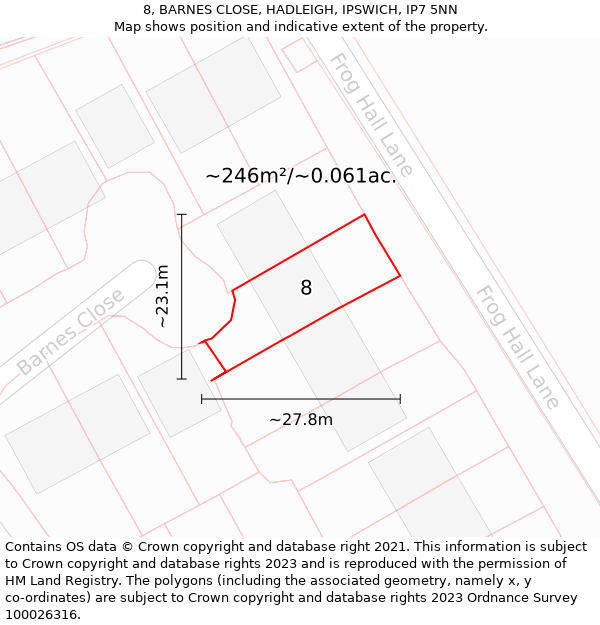 8, BARNES CLOSE, HADLEIGH, IPSWICH, IP7 5NN: Plot and title map