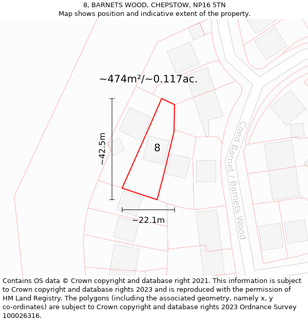 8, BARNETS WOOD, CHEPSTOW, NP16 5TN: Plot and title map