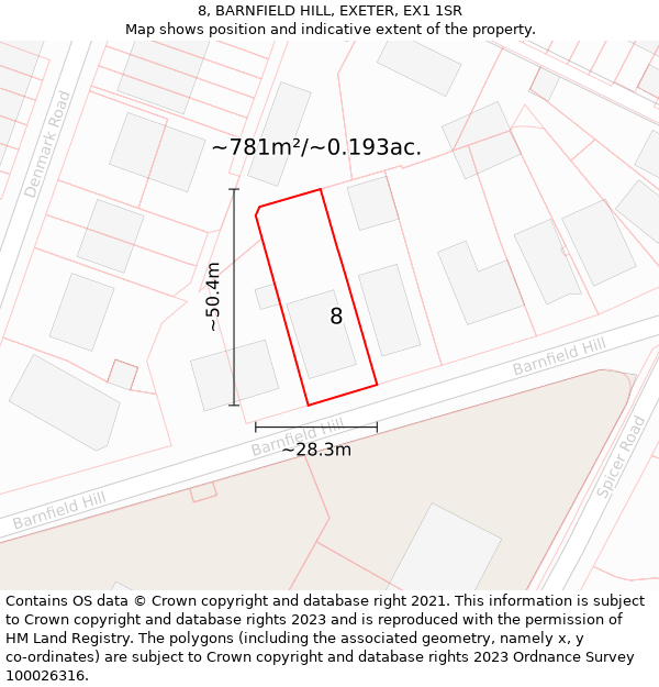 8, BARNFIELD HILL, EXETER, EX1 1SR: Plot and title map