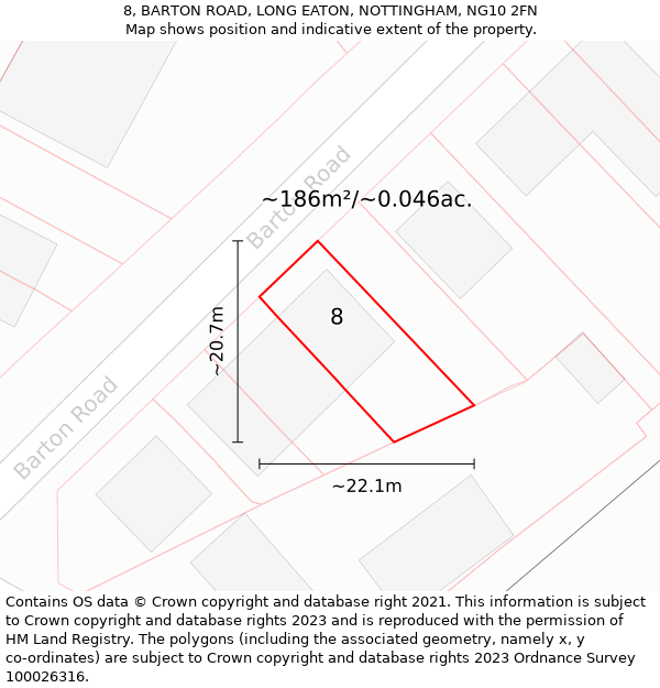 8, BARTON ROAD, LONG EATON, NOTTINGHAM, NG10 2FN: Plot and title map