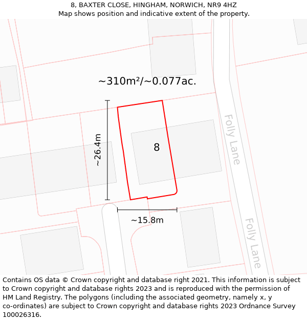 8, BAXTER CLOSE, HINGHAM, NORWICH, NR9 4HZ: Plot and title map