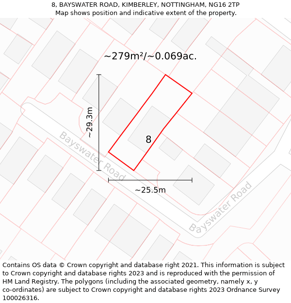 8, BAYSWATER ROAD, KIMBERLEY, NOTTINGHAM, NG16 2TP: Plot and title map