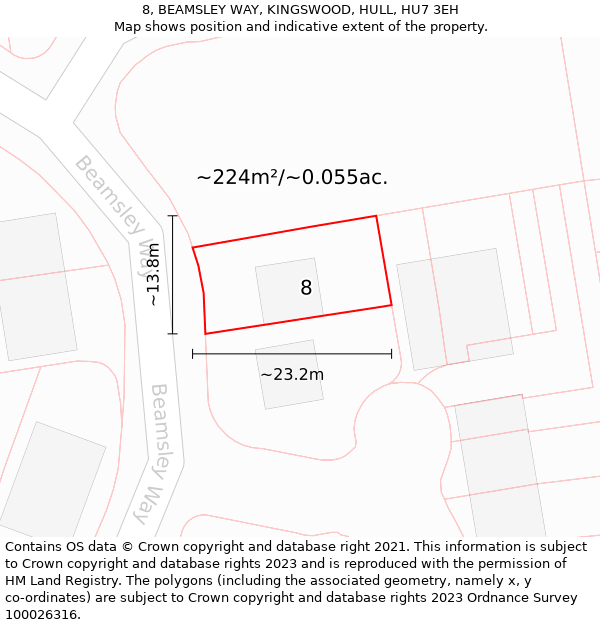 8, BEAMSLEY WAY, KINGSWOOD, HULL, HU7 3EH: Plot and title map