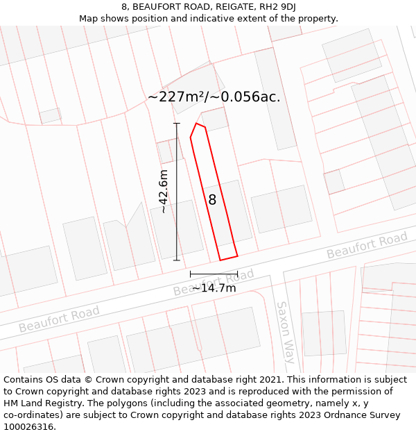 8, BEAUFORT ROAD, REIGATE, RH2 9DJ: Plot and title map