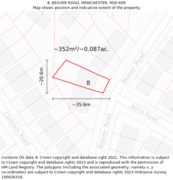 8, BEAVER ROAD, MANCHESTER, M20 6SR: Plot and title map