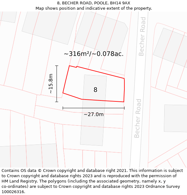 8, BECHER ROAD, POOLE, BH14 9AX: Plot and title map