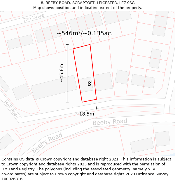 8, BEEBY ROAD, SCRAPTOFT, LEICESTER, LE7 9SG: Plot and title map