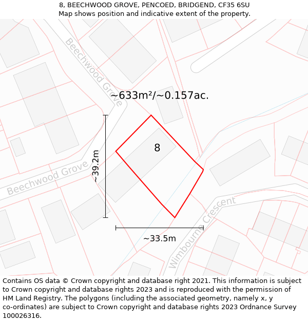 8, BEECHWOOD GROVE, PENCOED, BRIDGEND, CF35 6SU: Plot and title map