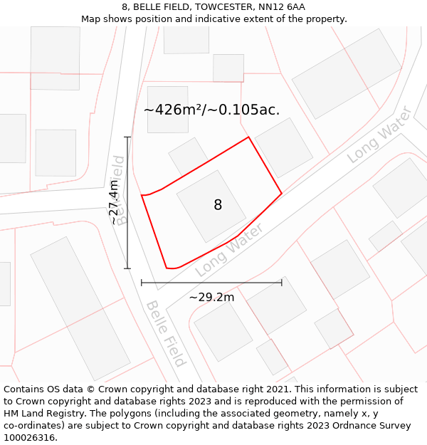 8, BELLE FIELD, TOWCESTER, NN12 6AA: Plot and title map