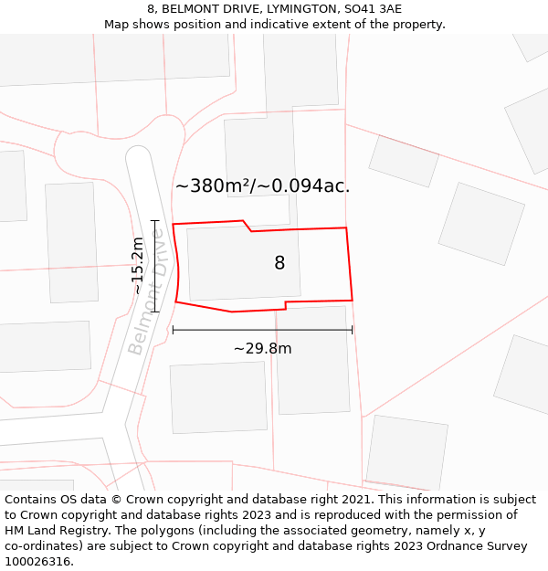 8, BELMONT DRIVE, LYMINGTON, SO41 3AE: Plot and title map