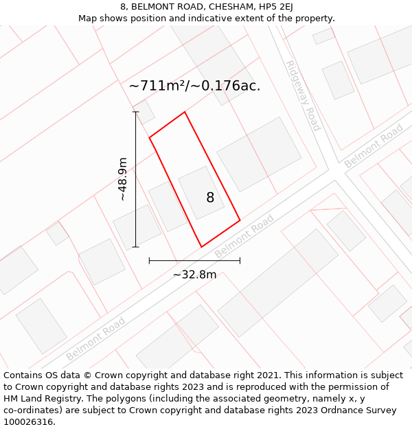 8, BELMONT ROAD, CHESHAM, HP5 2EJ: Plot and title map