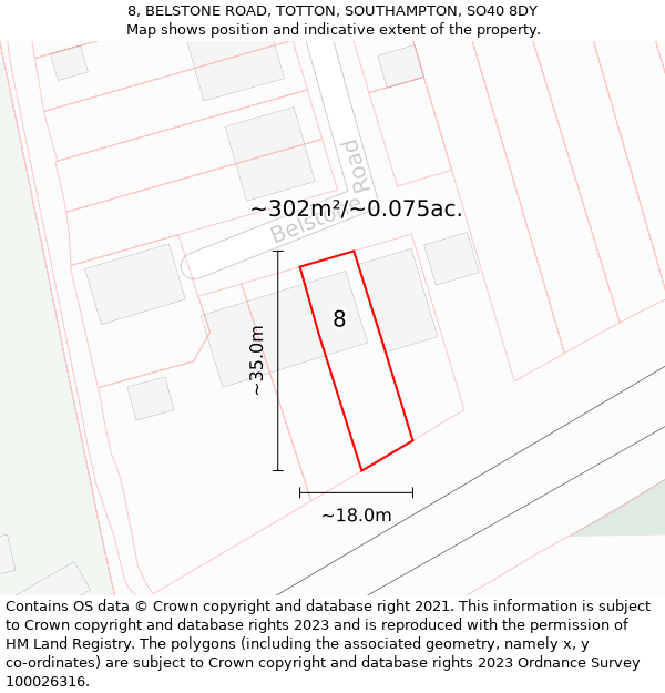 8, BELSTONE ROAD, TOTTON, SOUTHAMPTON, SO40 8DY: Plot and title map