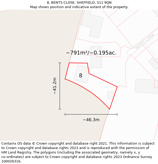 8, BENTS CLOSE, SHEFFIELD, S11 9QN: Plot and title map